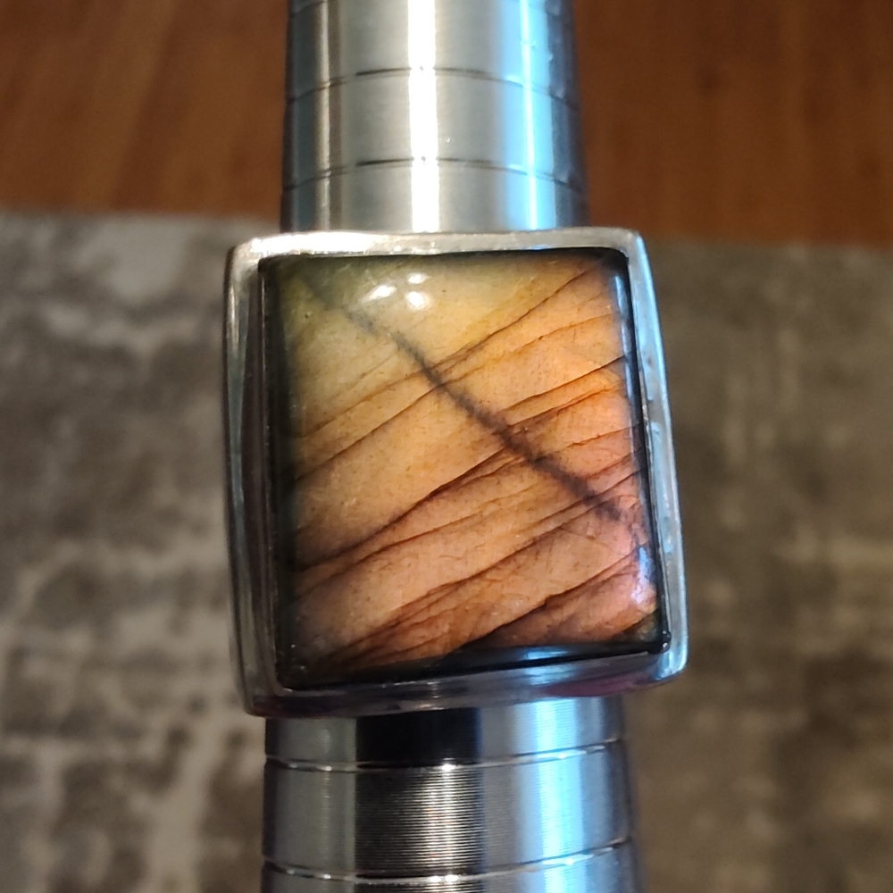 Square Silver Ring With Labradorite Stone - image 1